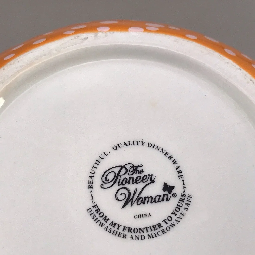 Pioneer Woman Ceramic Orange With Polka‎ Dots Bowl Dish 8.5 Inch Diameter